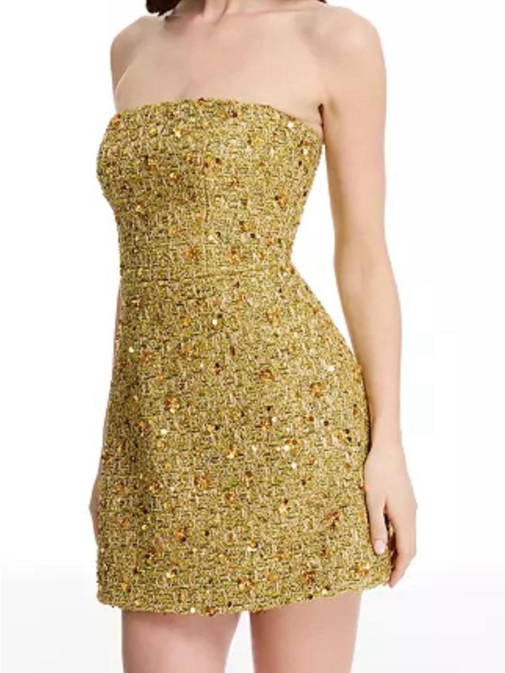 Dress the Population Strapless Gold Mini Dress